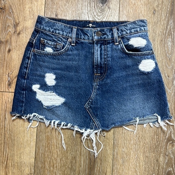 7 For All Mankind Distressed Denim Mini Skirt Size 23 - Picture 2 of 5